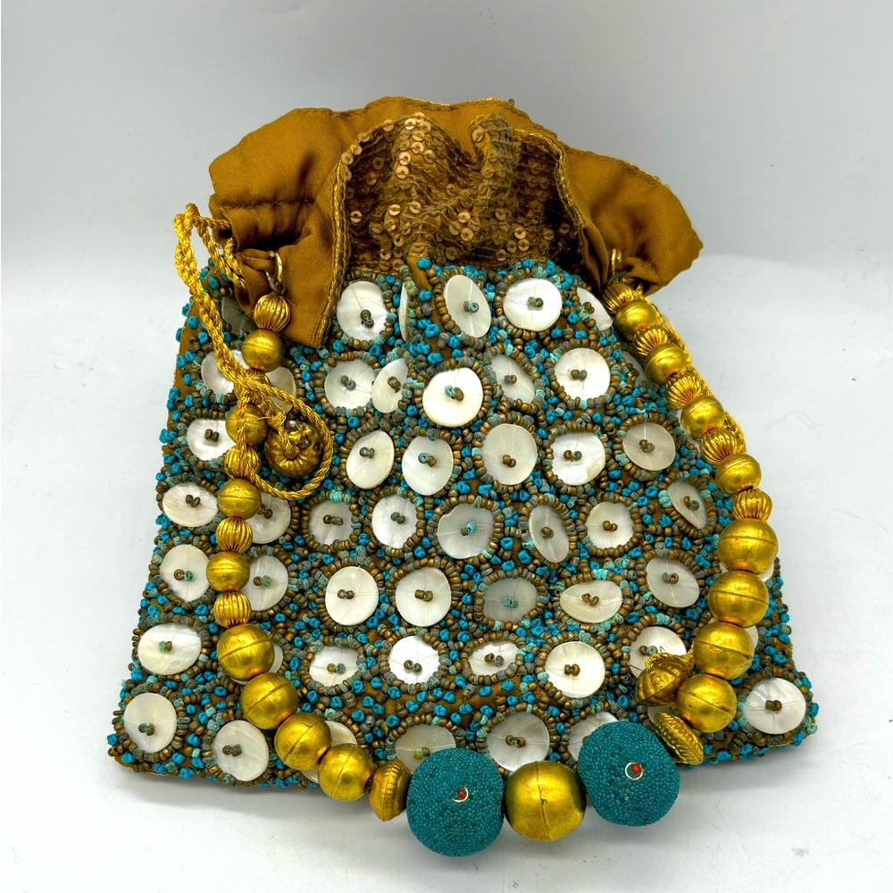 Bougainvillea Blue & Gold Beaded & Sequin Clutch Bag